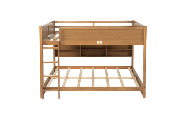 English Elm Queen Over Queen Floor Bunk Bed with Built-In Storage Shelves, USB Charging Station, Solid Pine Frame, Safety Rails and LadderDesigned for Space Saving and Modern Bedrooms Wheat W504S00259
