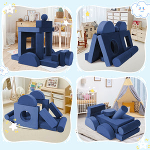 English Elm 14pcs Modular Foam Play Couch Set Convertible Toddler Fort Builder for Playrooms Blue T5880P493430