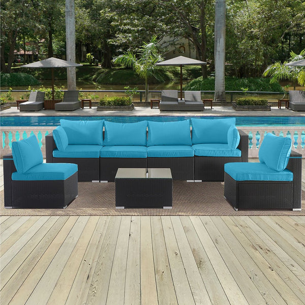 English Elm Outdoor Sky Blue Patio Cushions Set 14-Piece Deep Seat Replacement with Fade-Resistant Polyester, Machine-Washable Zippers and 28D High-Rebound Support W419P313011