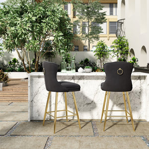 English Elm Bar Stools Set Of 2, Luxurious Velvet Wing-Back Chairs With Metal Legs For Kitchen & Dining Spaces T3623P363065