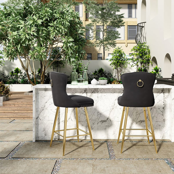 English Elm Bar Stools Set Of 2, Luxurious Velvet Wing-Back Chairs With Metal Legs For Kitchen & Dining Spaces T3623P363065