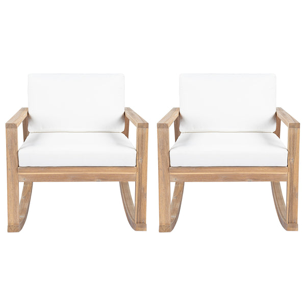English Elm Outdoor Acacia Wood Rocking Chair with Cushions Teak Finish Porch Seating N772P369382W_N772P369382W