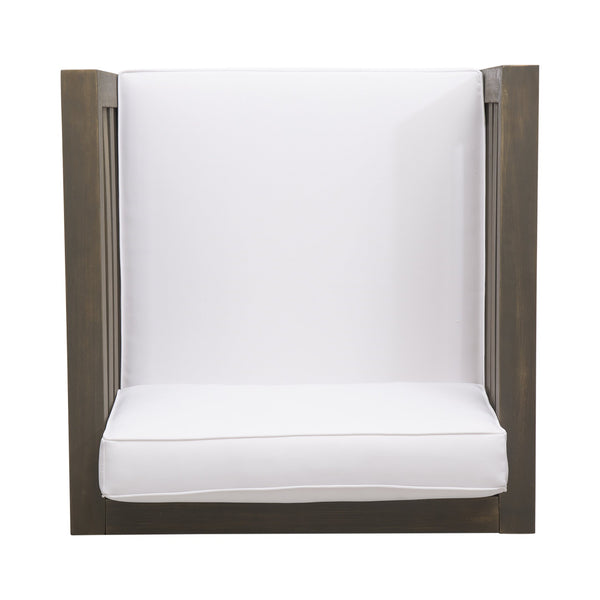 English Elm Christopher Knight Home® - OANA Outdoor Club Chair with Acacia Wood Frame, Removable Cushions, Slatted Design for Quick Drying Grey+White 65546.00WHI