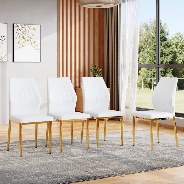 English Elm Set of 4 Brown Shell-Pattern Dining Chairs with Ergonomic Tech Fabric, Sturdy Metal Legs, 37" White+Gold W1151P359611