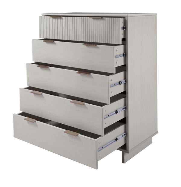English Elm Granville 38" Light Gray Chest - 5-Drawer Modern Elegance With Gold Handles For Stylish Storage B365S00085