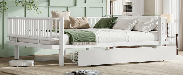 English Elm Queen Storage Platform Bed Low Profile Metal Frame with Built-in Drawers for Small Spaces Light White W5305P471354