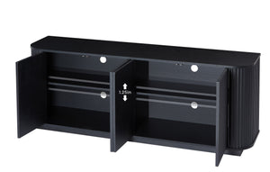 English Elm Sideboard Wave Front Buffet Cabinet with Push Open Doors and Matte Black Finish W1162P323741