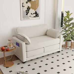 English Elm 2-in-1 Corduroy Loveseat Sleeper with Storage Converts for Living Room or Studio Beige W2715P409857