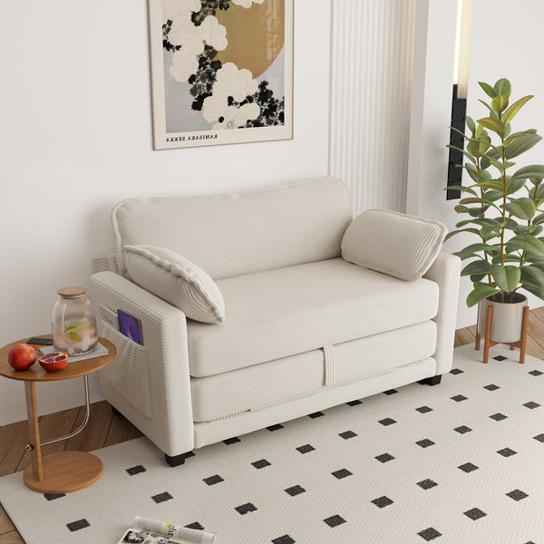 English Elm 2-in-1 Corduroy Loveseat Sleeper with Storage Converts for Living Room or Studio Beige W2715P409857