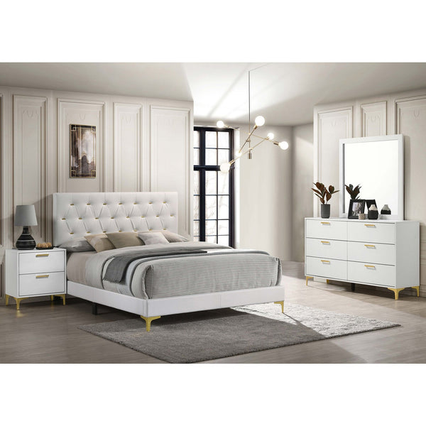 English Elm James White Glam 4-Piece Queen Bedroom Set with Tufted White Leatherette & Gold Accents, Modern Retreat B062S01375