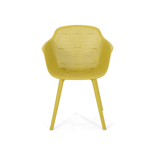 English Elm Christopher Knight Home® - LOTUS modern outdoor dining chair with weather-resistant polypropylene, perforated diamond pattern comfort and stability Yellow 23.5 L x 23.5 W x 22.5 H 69068.00YLW