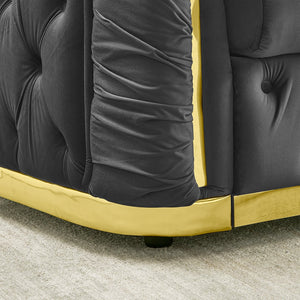 English Elm 2 Piece Velvet Chesterfield Sofa Set with Gold Steel Trim Button Tufted Living Room Couch Gray W1191S00100