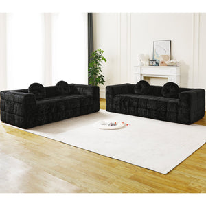 English Elm Modern Boneless Couch With Cloud-Like Comfort, Lychee-Textured Fabric & 2 Stylish Throw Pillows W834S00537