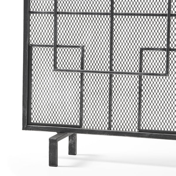 English Elm Christopher Knight Home® - FIRE Dorothy Modern Single Panel Iron Screen with Geometric Mesh Shield — Elegant Hearth Protection Black+Silver 65178.00BLKSILV