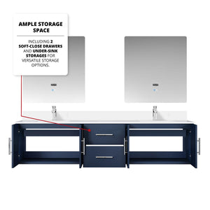 English Elm Navy Double Bath Vanity 80" W x 22" D with Cultured Marble Top, Chrome Faucets & LED Mirrors (30") B2731S01101