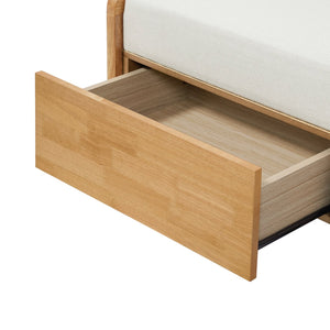 English Elm Upholstered Storage Bench with Pe Rattan Panels Oak Rubberwood Legs Boho Accent N757P257636I