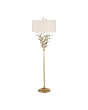 Currey & Company Forget-me-not Gold Floor Lamp - Elegant Two-light Design With Crystal Finial And Floral Accents Clear Crystal ,Metal 8000-0168-currey-company