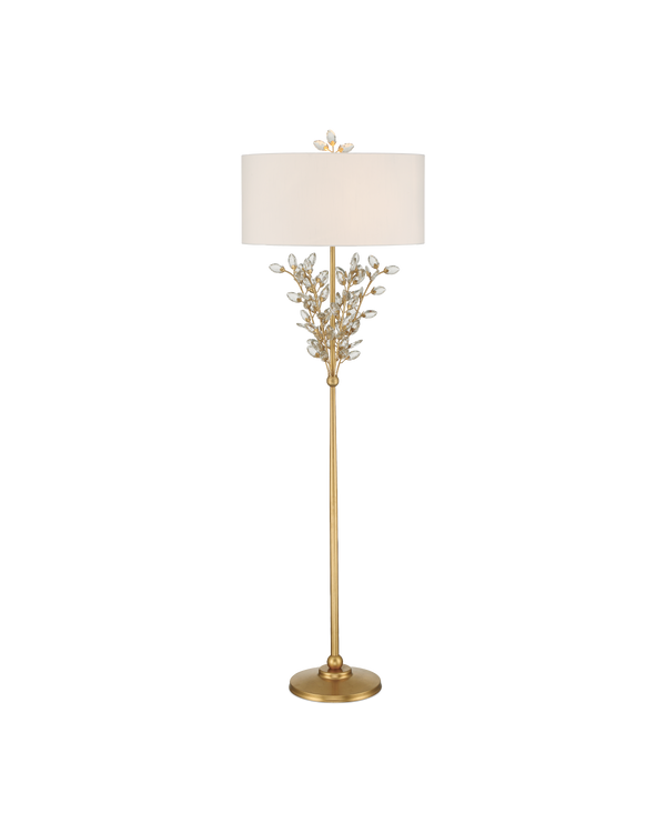 Currey & Company Forget-me-not Gold Floor Lamp - Elegant Two-light Design With Crystal Finial And Floral Accents Clear Crystal ,Metal 8000-0168-currey-company