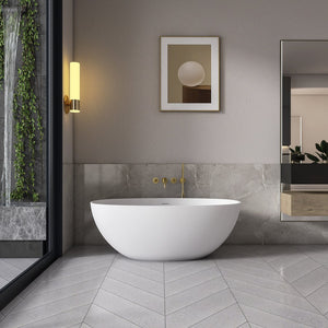 English Elm 61 Inch Stone Resin Freestanding Bathtub Matte White Sculptural Soaking Spa Design W1613P368241