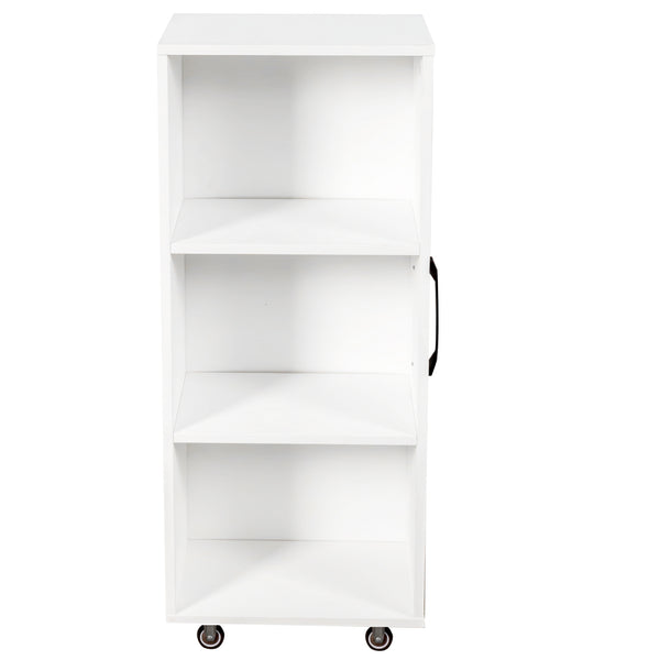 English Elm Bookcase with Pull Out Hidden Shelving Panels on Wheels for Office or Living Room W331P374568