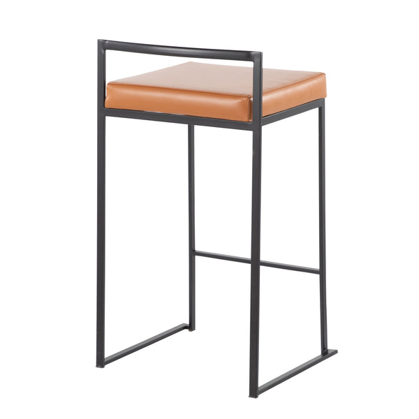 English Elm Fuji Contemporary Stackable Counter Stool Set Of 2 - Black Frame & Camel Faux Leather Comfort Design B202P221917