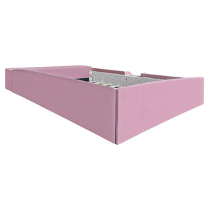English Elm Full Size Kids Velvet Platform Daybed with Storage Ottoman Staircase Padded Rails Pink+White SF000202AAH