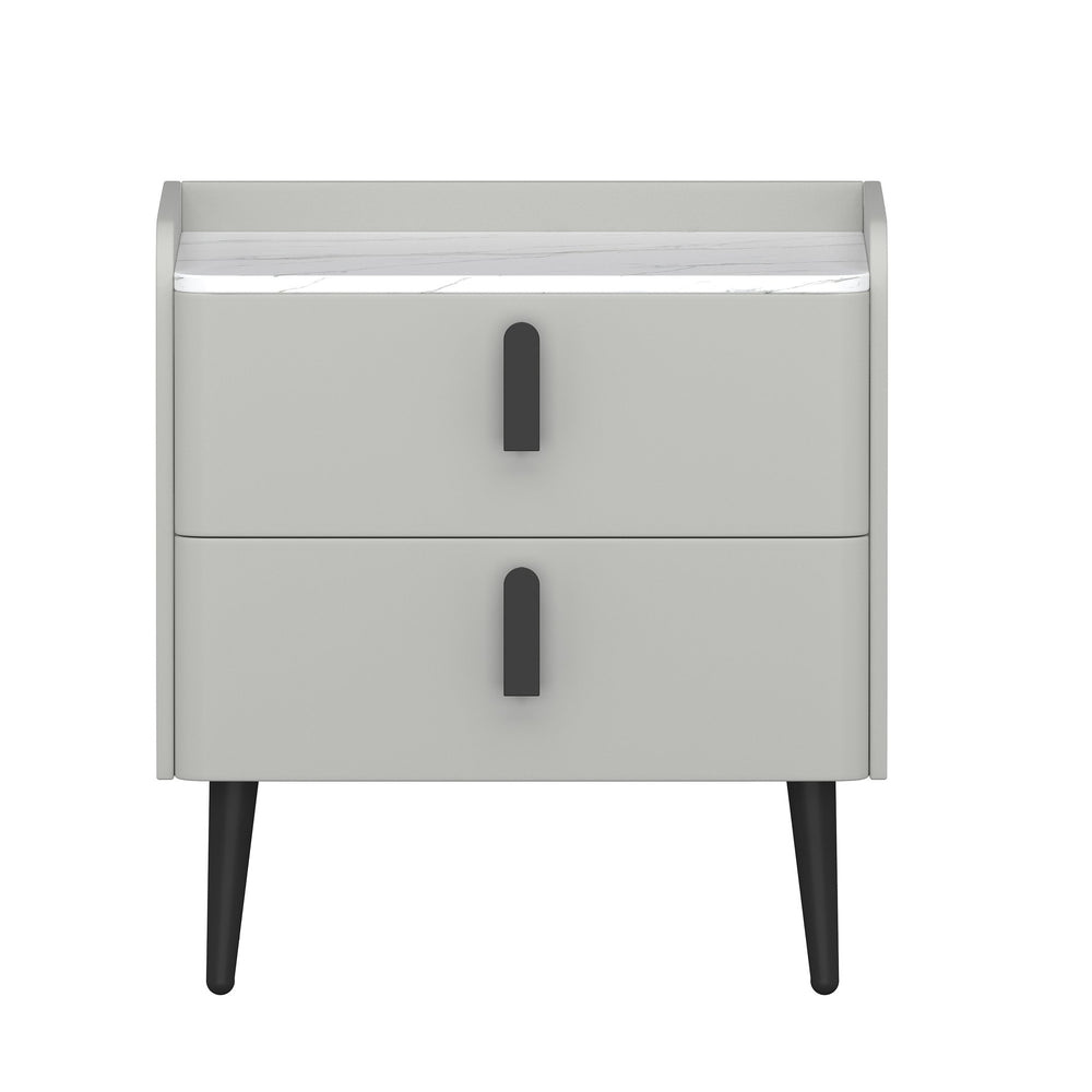 English Elm Nightstands with Marble-Pattern Top and Raised Guard, 2-Drawer Modern Bedside Tables for Storage Elegance Gray 23.4 L x 18.5 W x 9.06 H N733S332142E