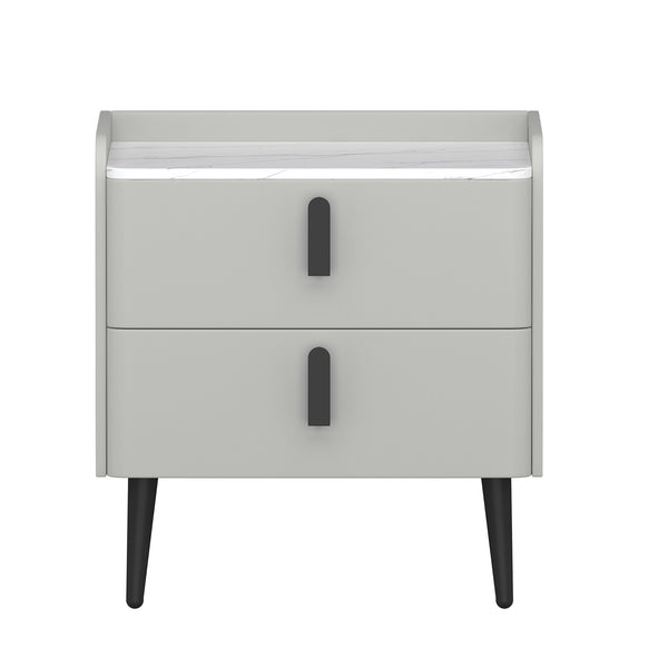 English Elm Nightstands with Marble-Pattern Top and Raised Guard, 2-Drawer Modern Bedside Tables for Storage Elegance Gray 23.4 L x 18.5 W x 9.06 H N733S332142E