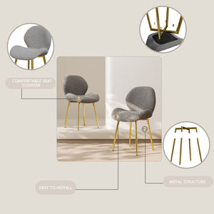 English Elm Modern Minimalist Grey Teddy Velvet Dining Chairs Set Of 2 With Gold Metal Legs For Stylish Comfort W1727P251125