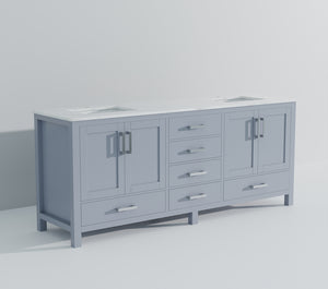 English Elm Dark Grey Double Bath Vanity 84" W With Durable Carrara Marble Top & Ample Storage Solutions B2731P258972