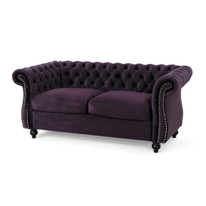 English Elm Christopher Knight Home® - LOVESEAT Plush Velvet Tufted Diamond Stitch with Nailhead Trim and Scrolled Arms for Luxe Comfort Black Berry 63045.00NVLTBLKBRY
