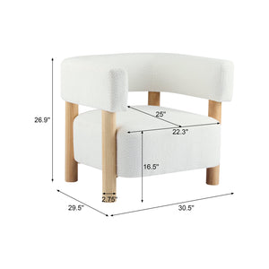 English Elm Christopher Knight Home® - Boucle Plush Bouclé Accent Chair with Rubber Wood Frame, Spring Bag Cushion for Cozy Support White+Natural 30.75 L x 28.9 W x 19.25 H N776P268327C