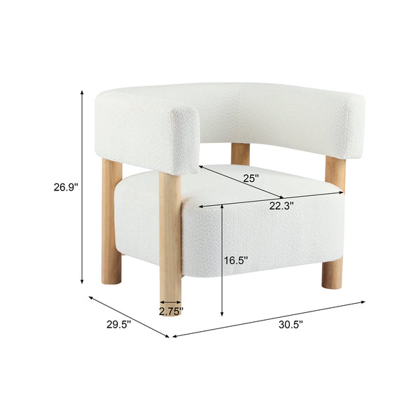 English Elm Christopher Knight Home® - Boucle Plush Bouclé Accent Chair with Rubber Wood Frame, Spring Bag Cushion for Cozy Support White+Natural 30.75 L x 28.9 W x 19.25 H N776P268327C