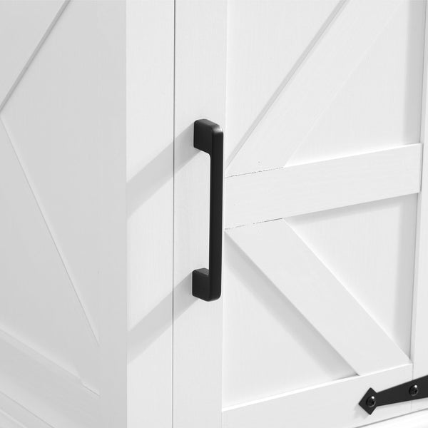 English Elm Farmhouse Rustic End Table with Barn Door Concealed Storage, Metal Handle, Retro Decor, Sturdy Base White+Black W2275P192793