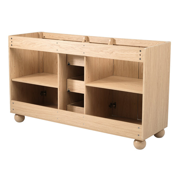 English Elm [cabinet Only] 58 Inch Double Sink Vanity Base Wood Grain Mdf Soft Close Storage N759S425429N