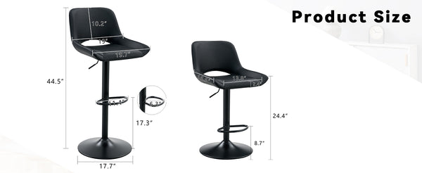 English Elm Set of 2 Pu Leather Barstools with Gold Footrest Curved Back for Kitchen Island Black W1151P383775