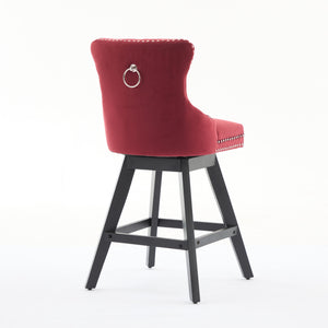 English Elm Swivel Velvet Barstools with Tufted Back Support, 360° Rotation, Foam & Spring Cushion, Sturdy Wooden Frame WINE RED W1143P369088