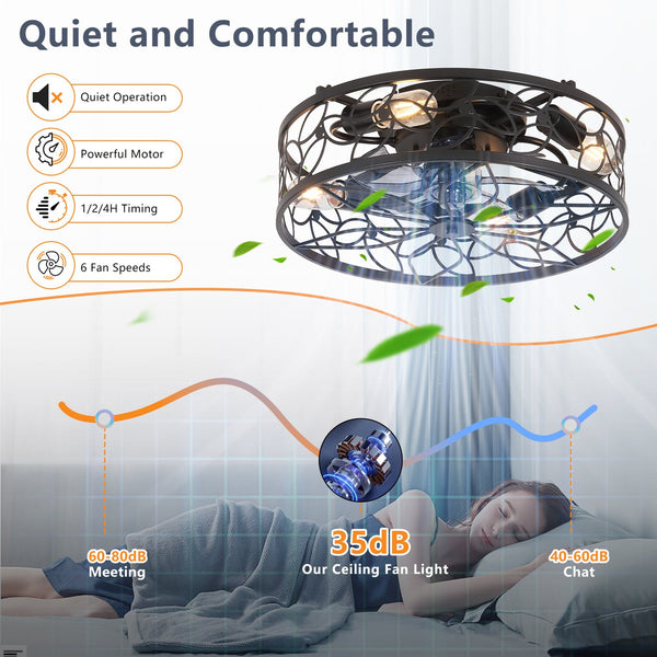 English Elm 18-inch Vintage Caged Ceiling Fan Light with Remote Control, Quiet DC Motor, Industrial Iron Design Black W2312P374990