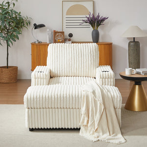 English Elm 42.5-inch corduroy single recliner with cup holder, storage ottoman, plush back pillow for lounging Beige W834P375116