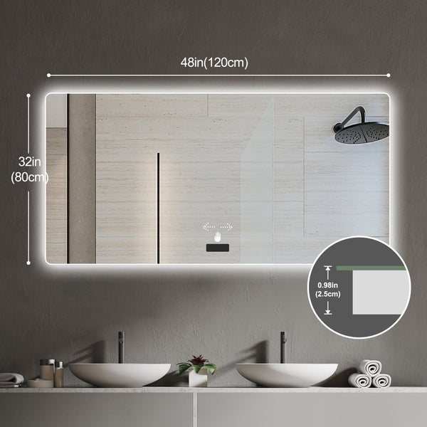 English Elm 48x32in LED Bathroom Mirror with Soft Shade, Waterproof Case, Tri-Color Dimming, Smart Sensor, Anti-Fog W2709P268893