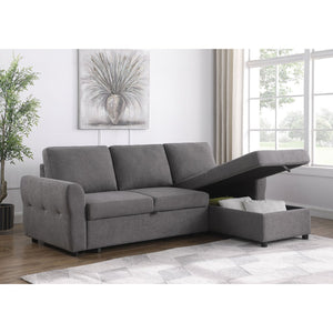 English Elm Kenna Grey Tufted Sleeper Sectional Sofa with Storage Ottoman, Rounded Arms, Smooth Cushions (97) B062S01106