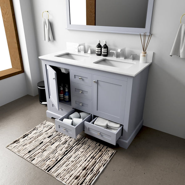 English Elm Dark Grey Double Bath Vanity 48 in. W x 22 in. D with Cultured Marble Top, Soft-Close Drawers, Mirror Included B2731S00729