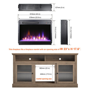 English Elm 23 Inch Slim Electric Fireplace Insert with Crystal Ember Bed Led Flame and Sidelights W1769110507