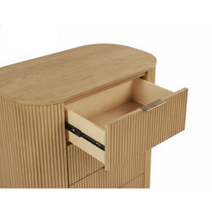 English Elm Fluted Solid Wood 3-drawer Nightstand with Textured Grooves for Modern Bedroom Storage Light Oak B011P474545