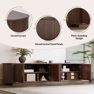 English Elm 70-inch Media Console with Sliding Groove Doors Solid Pine Legs and Cable Management N710P427898P