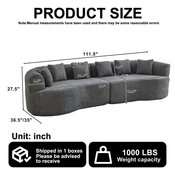 English Elm Curved Chenille Sectional Sofa Deep Seat Cloud Cushions Four Seater Modern Living Room Grey W3505P456567