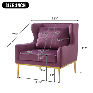 English Elm Modern Velvet Accent Chair Curved Arms Plush Cushion Upholstered Seat for Living Room Purple N763P360686I
