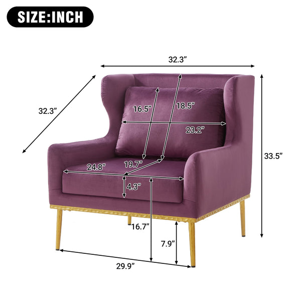 English Elm Modern Velvet Accent Chair Curved Arms Plush Cushion Upholstered Seat for Living Room Purple N763P360686I