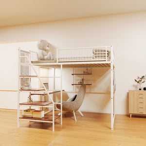 English Elm Black Metal Loft Bed with Built-in Desk Rgb Led Lighting and Charging Station White W1671S00007
