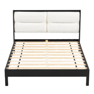 English Elm Solid Wood Queen Platform Bed Velvet Tufted Headboard Architectural Slat Design Black N7090000742B